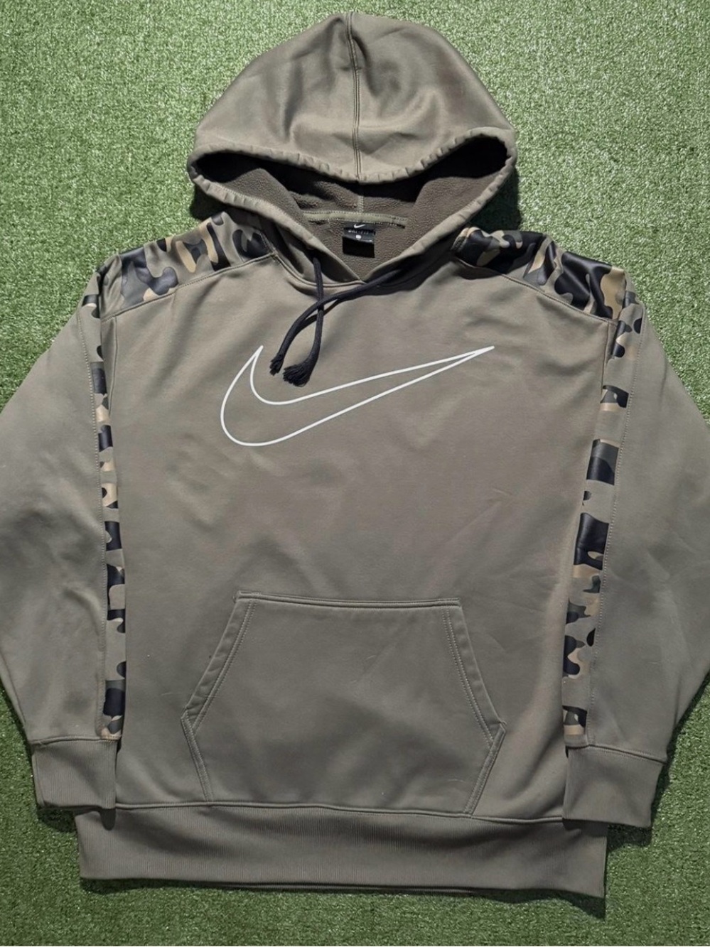 Nike Olive Green Pullover Hoodie with White Swoosh